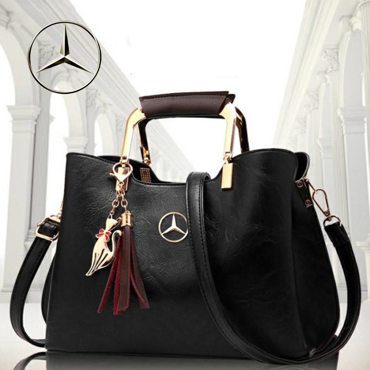 Mercedes Benz Original Ladies Handbag / Shoulder Bag Black Leather