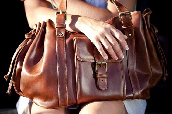 brown leather handbag