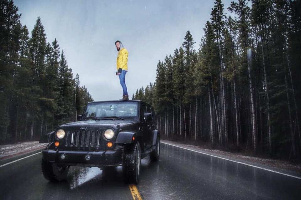 Jeep in rain weather