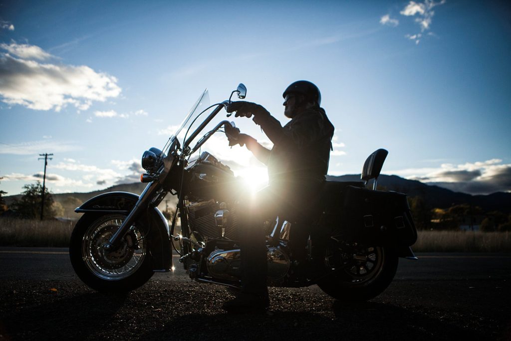 Harley Davidson motorcycle in sunset