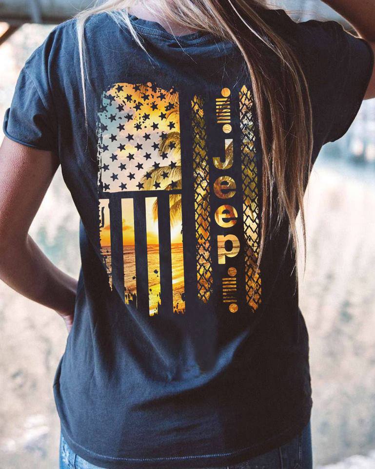Jeep T-shirts Unisex US Flag Beach Black Jeep Shirt Collection - Vascara