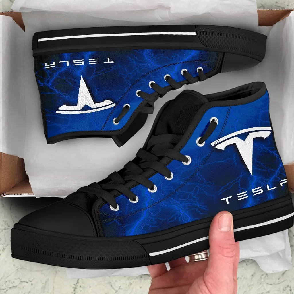 Consignment Confused South America Tesla Shoes 2022 Tesla Thunder Blue High-Top Sneakers - Vascara