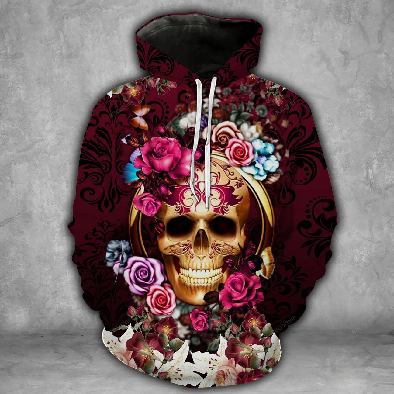 Skull Hoodies Skull with Flowers T-Shirt Hoodie Sweatshirt V03 - Vascara