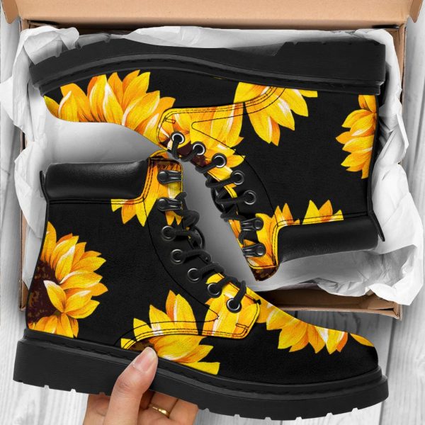 Black Sunflower Floral Men's Boots