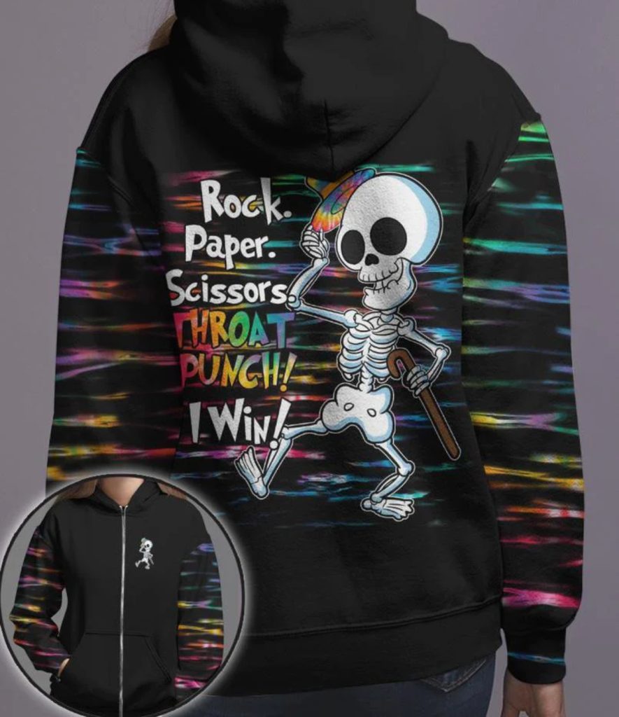 Rock Paper Scissors Throat Punch I Win Skeleton V34 - Vascara