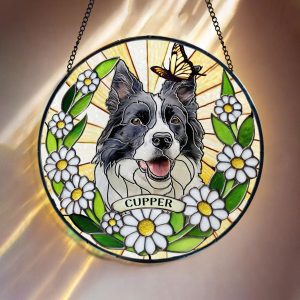 Custom Pet Portrait Stained Glass Suncatcher, Stained Glass Dog Memorial, Custom Dog Portrait from Photo, Sympathy Gifts, Stained glass dog