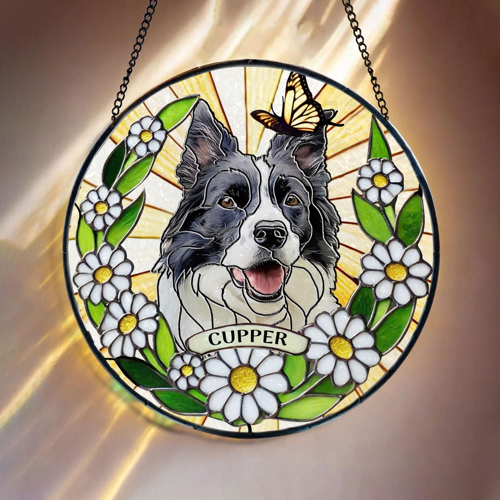 1 Custom Pet Portrait Stained Glass Suncatcher, Stained Glass Dog Memorial, Custom Dog Portrait from Photo, Sympathy Gifts, Stained glass dog