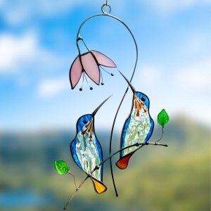 Handmade Stained Glass Window Hangings Bird Suncatchers Chickadee Suncatcher Garden Decoration Hummingbird Gift Stained Glass Yard Art image 1