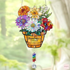 Grandma's Garden Suncatcher, Personalized Birth Flower Acrylic Suncatcher, Mother's Day Gift For Grandma, Grandma Gift, Glass Art Suncatcher image 1