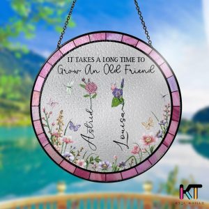 Best Friends Stained Glass Suncatcher – "It Takes A Long Time To Grow An Old Friend" Keepsake Gift