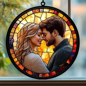 stained glass decor, memorial keepsake, window hangings, suncatcher decor, portrait from photo, wedding anniversary, engagement gifts, photo keepsake, Wedding suncatcher, gift for parents, anniversary gift, Couple gift, valentines day gift