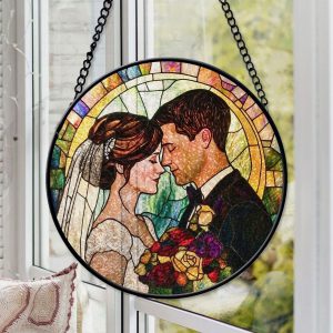 stained glass decor, memorial keepsake, window hangings, suncatcher decor, portrait from photo, wedding anniversary, engagement gifts, photo keepsake, Wedding suncatcher, gift for parents, anniversary gift, Couple gift, valentines day gift