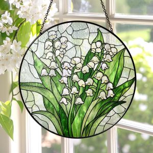 Stained Glass Lily Of The Valley Flower Suncatcher Mother's Day Gift May Birth Month Flower Grandma Gift Glass Suncatcher Family Gift Idea image 1