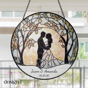 stained glass decor, memorial keepsake, window hangings, suncatcher decor, portrait from photo, wedding anniversary, engagement gifts, photo keepsake, Wedding suncatcher, gift for parents, anniversary gift, Couple gift, valentines day gift