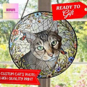 Custom Cat Portrait Glass Suncatcher, Glass Cat Memorial, Custom Cat Portrait from Photo, Sympathy Gifts, glass Cat, MOTHER'S DAY gift 2025 image 1