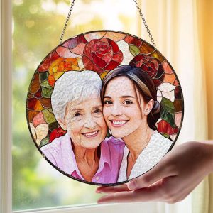 Custom Portrait Glass Suncatcher for Mother's Day Gift, Stained Glass Ornament,Home Decor,Personalized Gift for Mom and Grandmother image 1