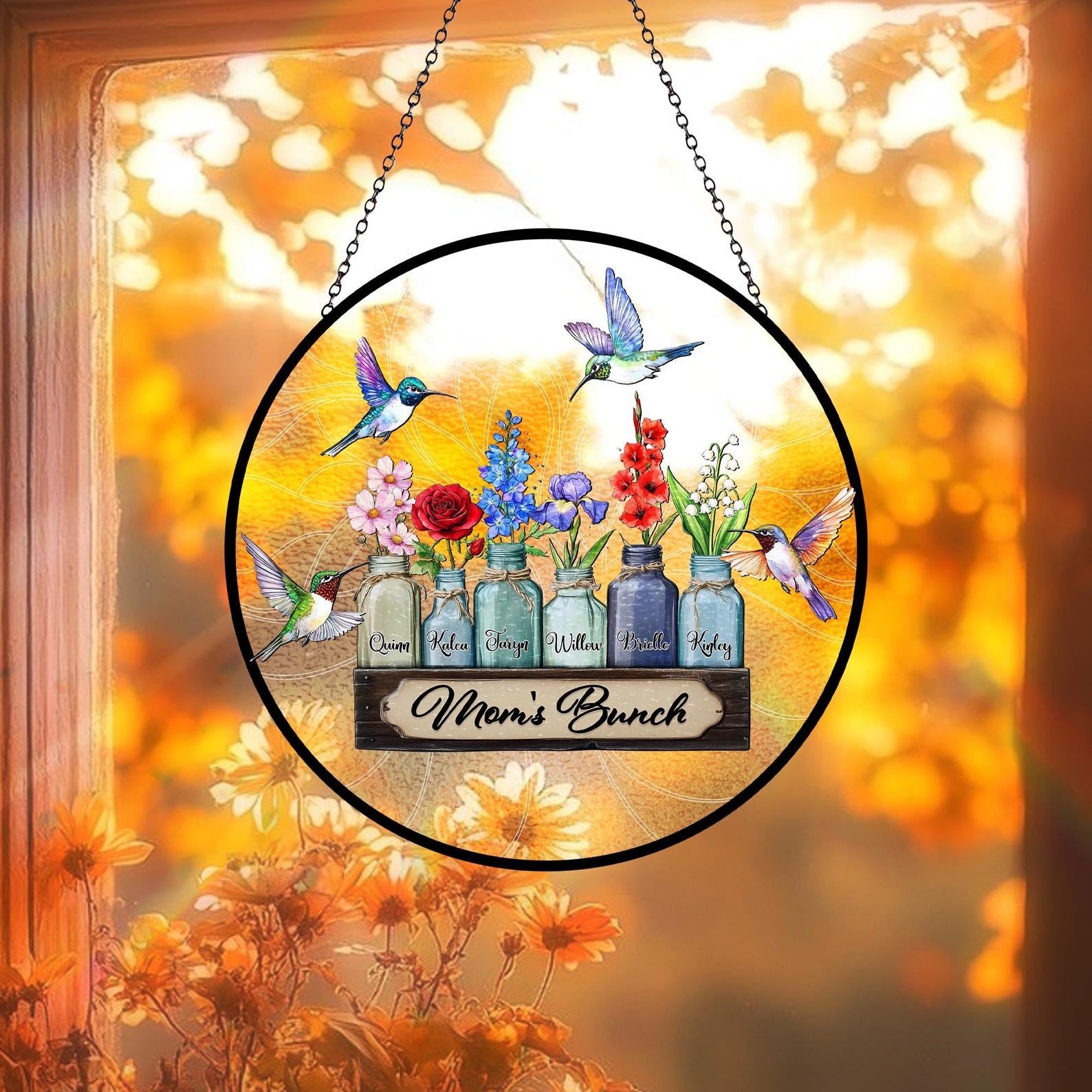 22 Personalized Mother's Day Suncatcher, Custom Birth Flower, Mom’s Bunch Gift, Mason Jar Window Hanging, Mother's Day Gift, Nana's Blessings image 1