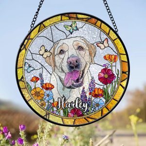 Custom Pet Portrait Stained Glass Suncatcher, Custom Dog Portrait from Photo, Sympathy Gifts, Stained glass dog, Stained Glass Dog Memorial image 1