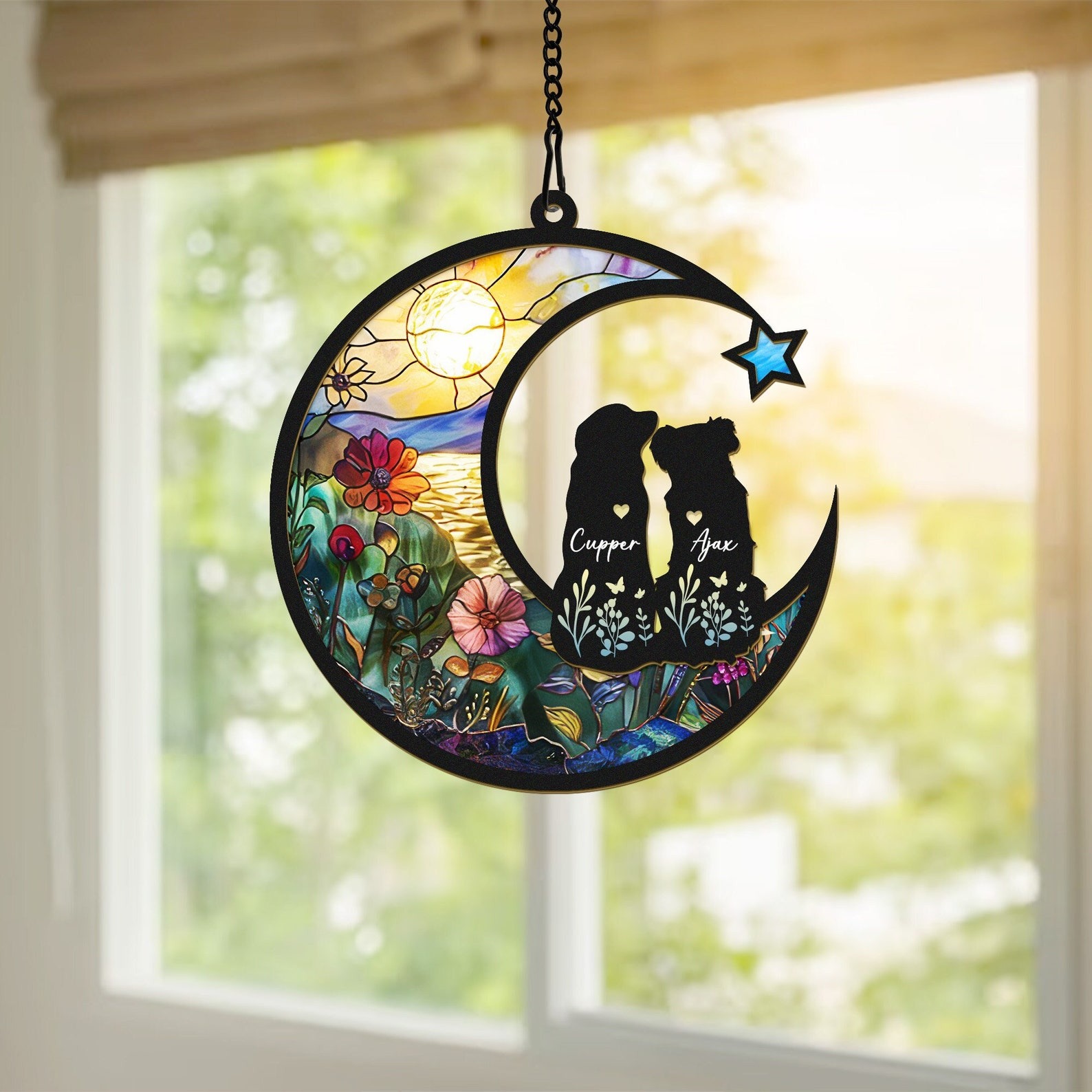 28 Dog suncatcher, dog memorial gift, couple dog suncatcher