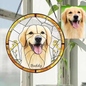 Custom Pet Portrait Stained Glass Suncatcher,Dog Memorial Gift, Custom Dog Portrait from Photo, pet loss gifts , Stained glass dog