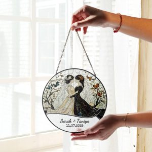 stained glass decor, memorial keepsake, window hangings, suncatcher decor, portrait from photo, wedding anniversary, engagement gifts, photo keepsake, Wedding suncatcher, gift for parents, anniversary gift, Couple gift, valentines day gift