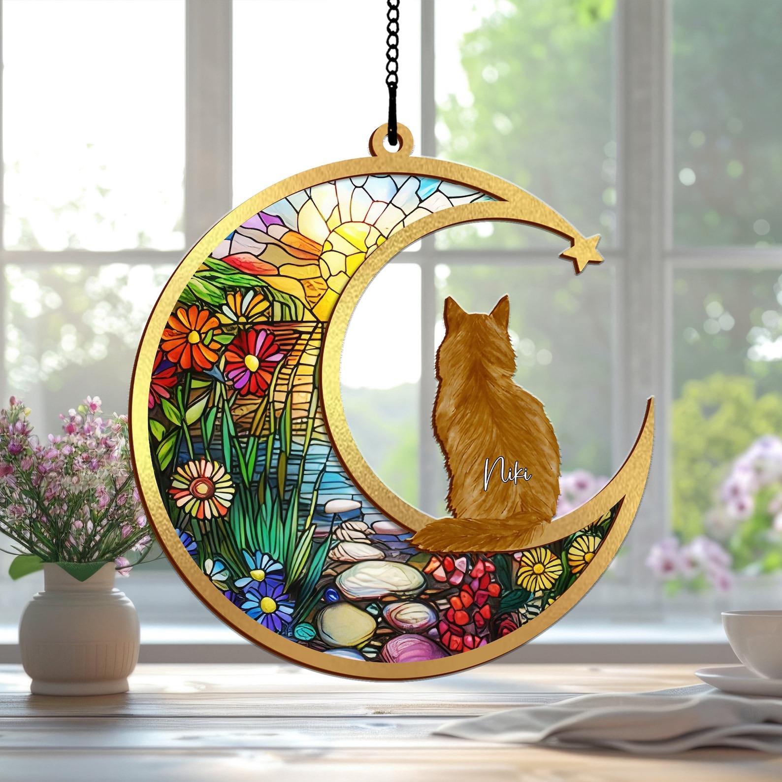 37 Loss of Pet Sympathy Gift| Pet Memorial Suncatcher| Pet Remembrance Gift| Handmade Custom Name Cat Decor, Cat Memorial Gift, Cat Loss Gift image 1