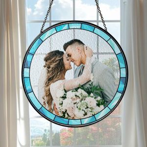 Custom Couples Portrait Stained Glass From Photo, Wedding Glass Catcher Window Hanging, Anniversary Gift, Wedding Gift, Family Photo Gifts image 1