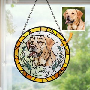 Custom Pet Portrait Stained Glass Suncatcher, Stained Glass Dog Memorial, Custom Dog Portrait from Photo, Sympathy Gifts, Stained glass dog image 1