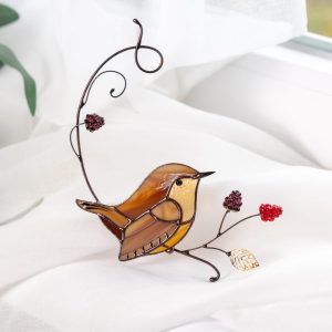 carolina wren stained glass